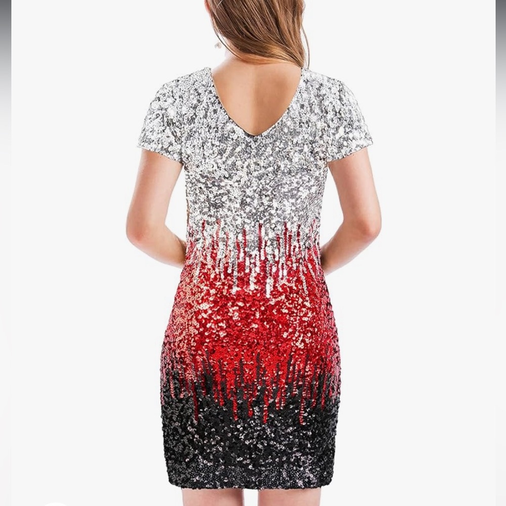 Maner XL Ladies Sequined Red White and Blue 4th of July American Patriotic Dress - Picture 2 of 10